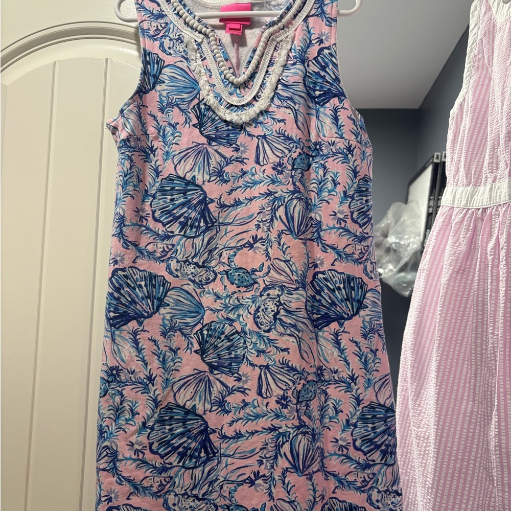 Pink and Blue Seashell Print Dress